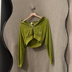 H&M Lime Green Women's Zip-Up Cropped Hoodie